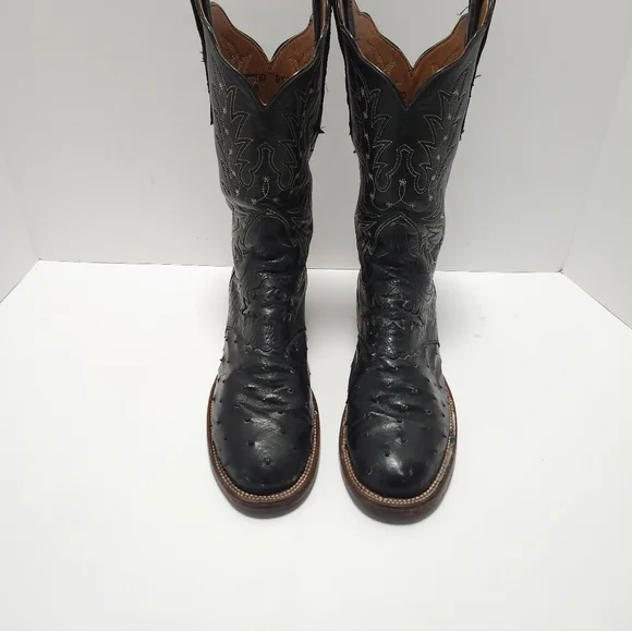 Lucchese 2000 Womens Ostrich Cowboy Boots Size 8.5 B Black Exotic - Picture 2 of 11